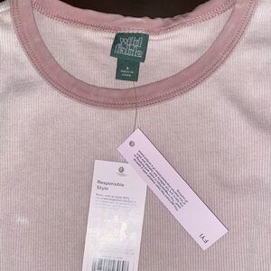 wild fable Light Pink Ribbed Tank with Dusty Rose Trim